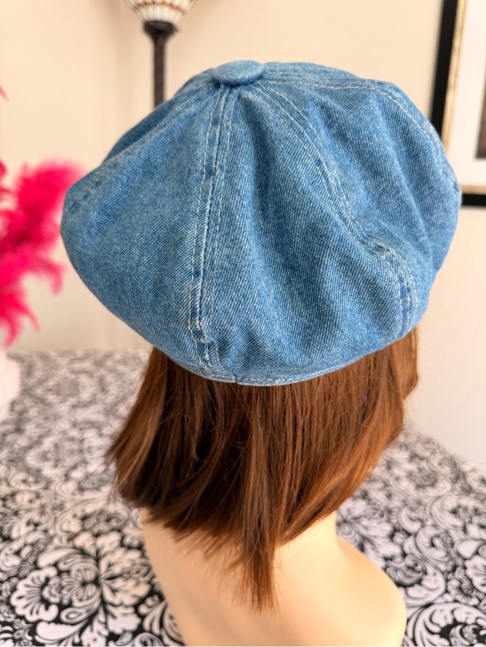 Vintage Style Denim Newsboy Cap Women Blue Jean Baker Boy Cabbie Hat - Picture 5 of 8